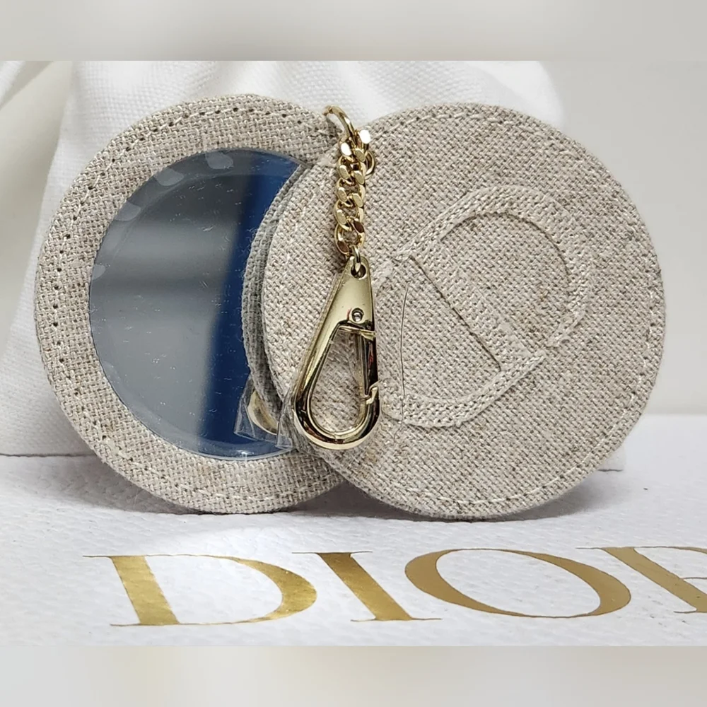 Dior Linen Mirror Bag/Key Chain and Drawstring Pouch Gift Set NWT